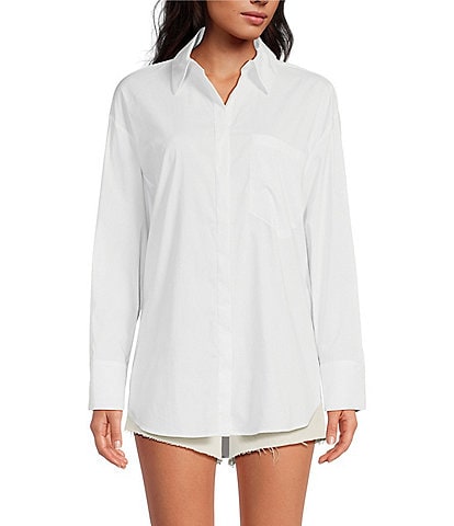 Gianni Bini x DANNIJO Chloe Button-Front Point Collar Cotton Long Sleeve Blouse