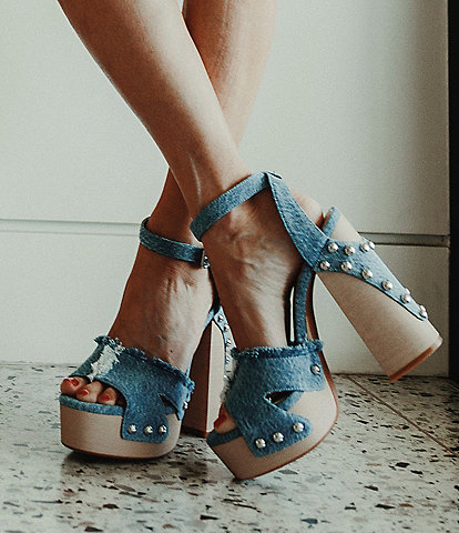 Gianni Bini x DANNIJO Daisy Denim Studded Platform Sandals