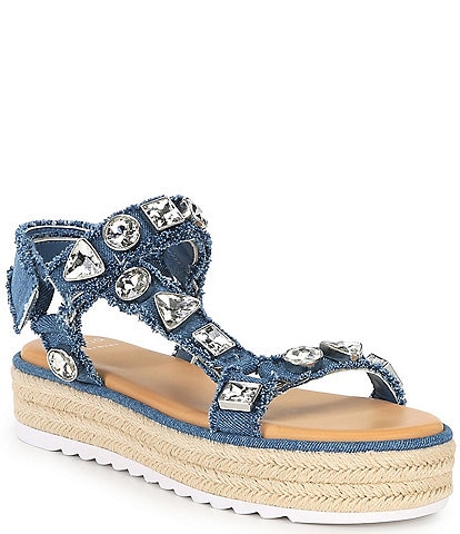 Gianni Bini x DANNIJO Gia Denim Jewel Embellished Espadrille Platform Sandals