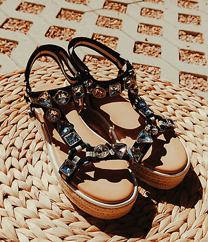 Gianni Bini x DANNIJO Gia Jewel Embellished Espadrille Striped Platform Sandals