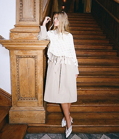 Gianni Bini x Hadley Greene Krissy Khaki Collared Long Sleeve Belted Trench Coat