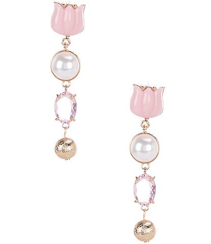 Gianni Bini x Shea Leigh Mills Ashley Tulip Rhinestone Pearl Linear Earrings