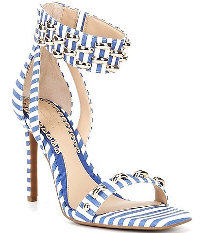 Gianni Bini x Shea Leigh Mills Carter Striped Embellished Ankle Wrap Dress Sandals