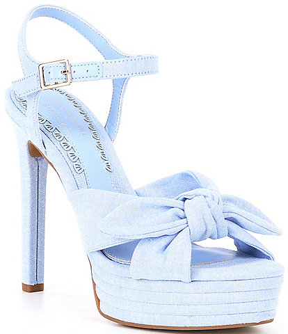 Gianni Bini x Shea Leigh Mills Darling Knotted Bow Detail Linen Platform Dress Sandals