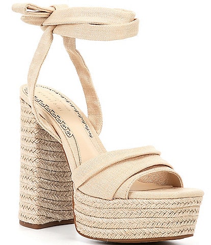 Gianni Bini x Shea Leigh Mills Honey Linen Lace Up Ankle Strap Espadrille Platform Sandals