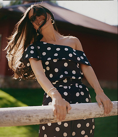 Gianni Bini x Sydney Silverman The Rudman Satin Polka Dot Print One Shoulder Coordinating Top