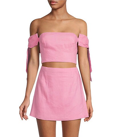 Gianni Bini x Venita Aspen Colette Linen Off The Shoulder Bow Cap Sleeve Cropped Coordinating Blouse