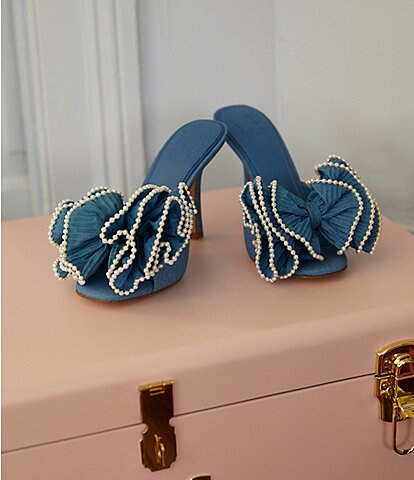 Gianni Bini x Venita Aspen Harlow Denim Pleated Pearl Bow Dress Sandals