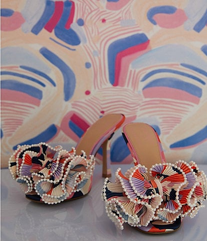 Gianni Bini x Venita Aspen Harlow Printed Pleated Pearl Bow Dress Sandals