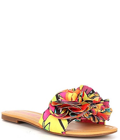 Gianni Bini Zaven Abstract Floral Print Ruffle Slide Sandals