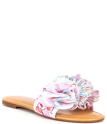 Gianni Bini Zaven Floral Print Ruffle Slide Sandals