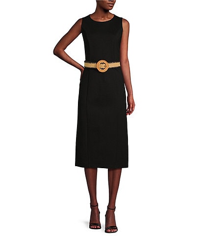 Gibson & Latimer Belted Round Neck Sleeveless Sheath Knee Length Dress