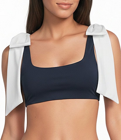 Gibson & Latimer Cannes 4-Way Stretch Color Block Bow Strap Square Neck Bralette Swim Top