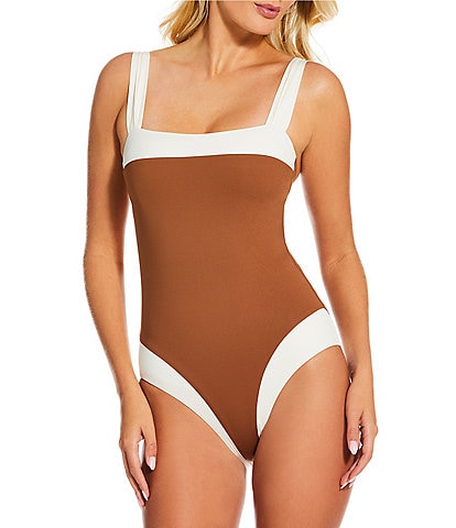 Gibson & Latimer Cannes Color Block 4-Way Stretch Bandeau One Piece Swimsuit