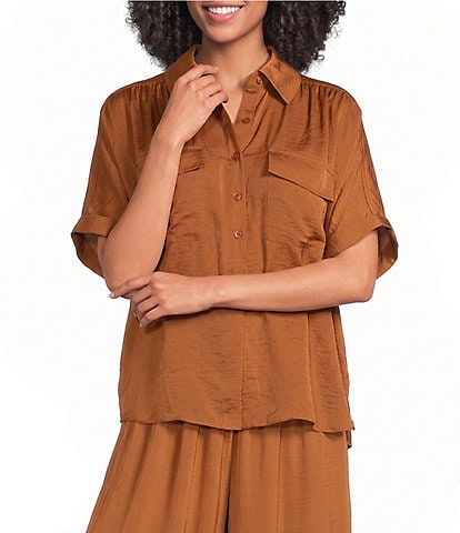 Gibson & Latimer Collared Partial Button Down Short Sleeve Coordinating Shirt