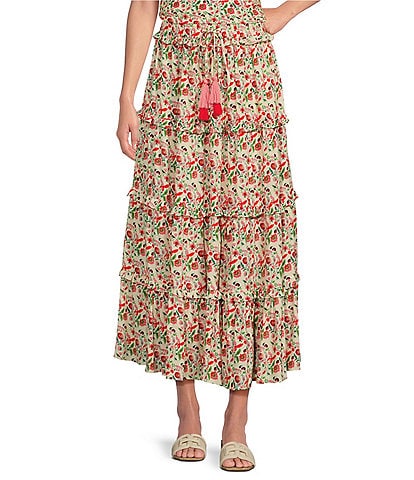 Gibson & Latimer Coordinating Floral Printed Tiered Maxi Skirt