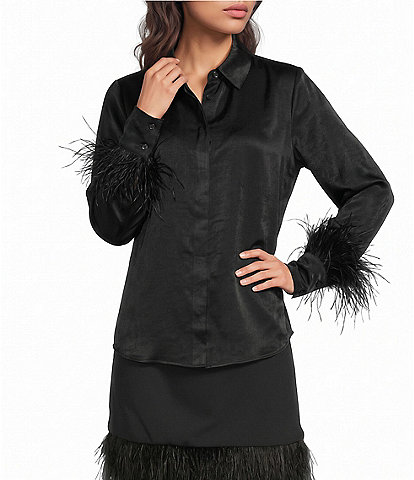 Gibson & Latimer Feather Cuff Satin Blouse