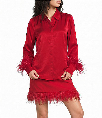 Gibson & Latimer Feather Cuff Satin Blouse