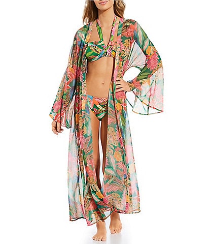 Gibson & Latimer Jungle Life Open Front Kimono Swim Cover-Up