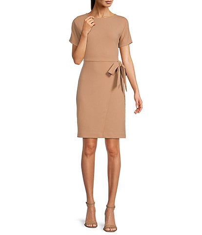 Gibson & Latimer Knot Tie Front Knit Round Neck Short Sleeve Dress