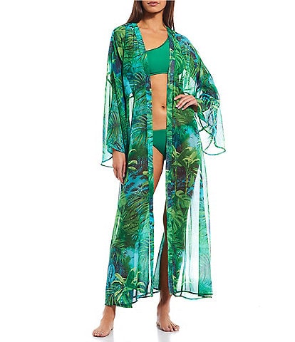Gibson & Latimer Leaf Print Open Front Kimono Swimsuit Cover-Up