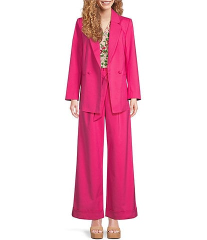 Gibson & Latimer Notch Lapel Collar Double Breasted Blazer & Coordinating Wide Leg High Waisted Belted Pants