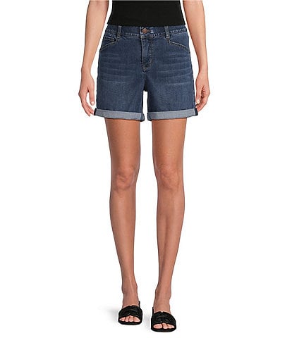 Gibson & Latimer Perfect Fit Medium Wash Twill Denim High Rise Roll Cuff Shorts