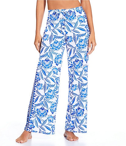 Gibson & Latimer Porcelain Floral Swim Fabric Pant Cover-Up