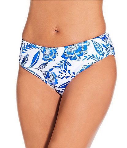 Gibson & Latimer Porcelain Side Shirred Mid Rise Swim Bottom