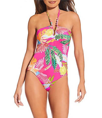 Gibson & Latimer Rainforest Jungle V-Wire Bandeau One Piece Swimsuit