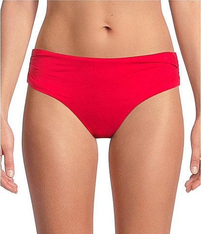 Gibson & Latimer Solid Side Shirred Mid Rise Hipster Swim Bottom
