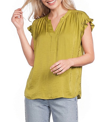 Gibson & Latimer Split V-Neck Cap Sleeve Woven Blouse