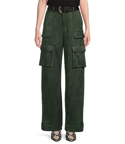 Gibson & Latimer Suede Belted High Rise Cargo Wide Ankle Pants