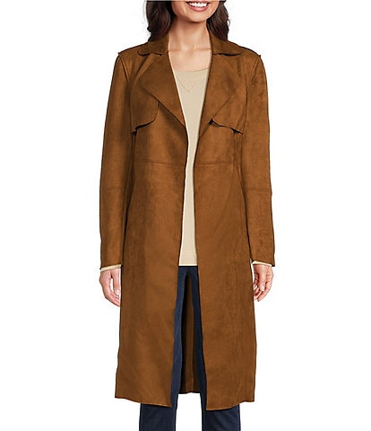 Gibson & Latimer Suede Notch Lapel Storm Flap Long Sleeve Belted Trench Coat