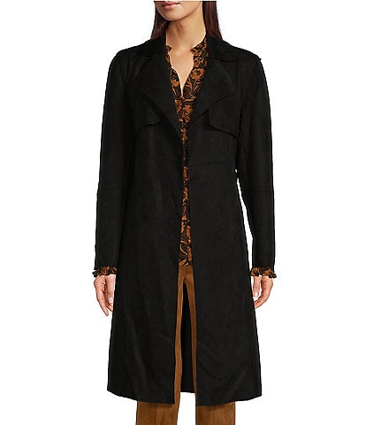 Gibson & Latimer Suede Notch Lapel Storm Flap Long Sleeve Belted Trench Coat