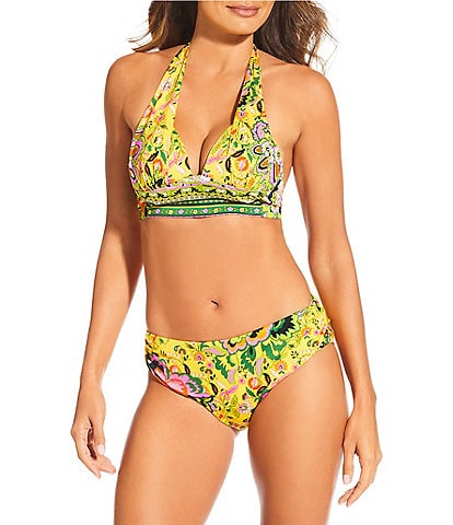 Gibson & Latimer Summer Flavor Molded Cup Halter Swim Top & Side Shirred Mid Rise Swim Bottom