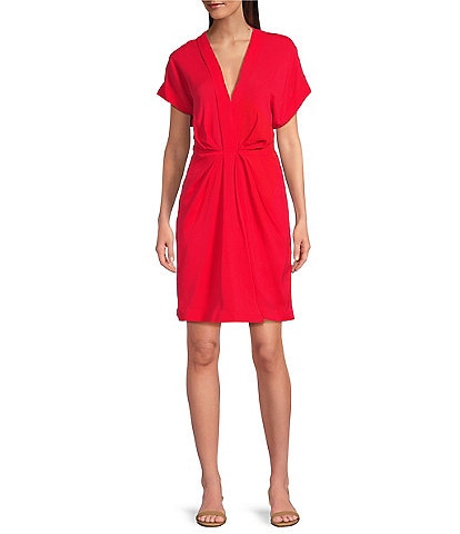 Gibson & Latimer V-Neck Gathered Waist Short Sleeve Mini Dress