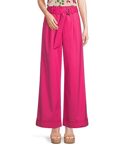Gibson & Latimer Wide Leg Pleated Front High Waisted Belted Pants
