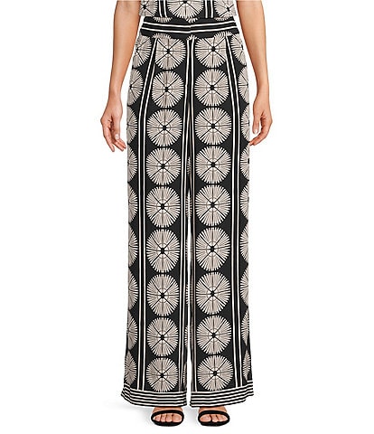 Gibson & Latimer Woven Fan Print High Rise Wide Leg Full Length Coordinating Pants