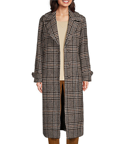 Gibson & Latimer Woven Houndstooth Single Breasted Notch Lapel Button Cuff Long Sleeve Button Front Coat