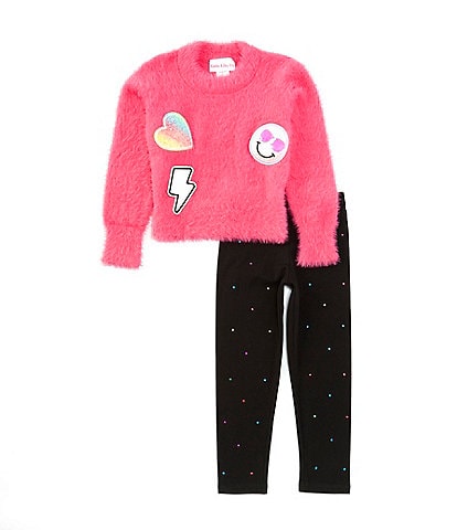 Girls Like Us Little Girls 2T-6X Long Sleeve Happy Face Applique Sweater & Dotted Leggings Set