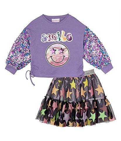 Girls Like Us Little Girls 4-6X Long Sleeve Crew Neck Graphic Shirt & Gathered Tiered Star Skirt Set