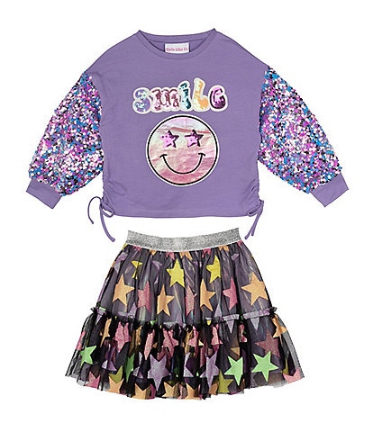 Girls Like Us Little Girls 4-6X Long Sleeve Crew Neck Graphic Shirt & Gathered Tiered Star Skirt Set