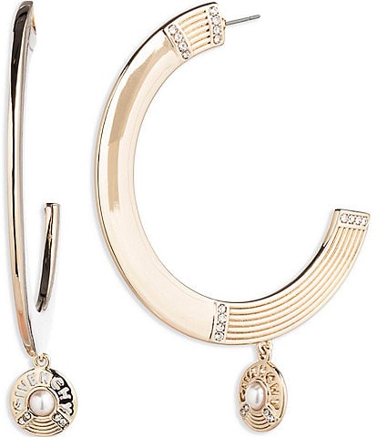 Givenchy Crystal Gold Tone 55mm Pearl C Hoop Earrings