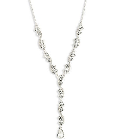 Givenchy Crystal Silver Tone Crystal Scroll Y Necklace