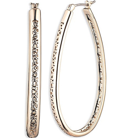 Givenchy Gold Tone 50mm Logo Hoop Earrings