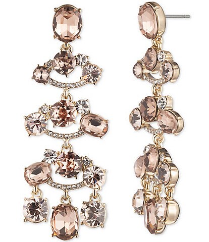 Givenchy Gold Tone Blush Crystal Drama Chandelier Earrings