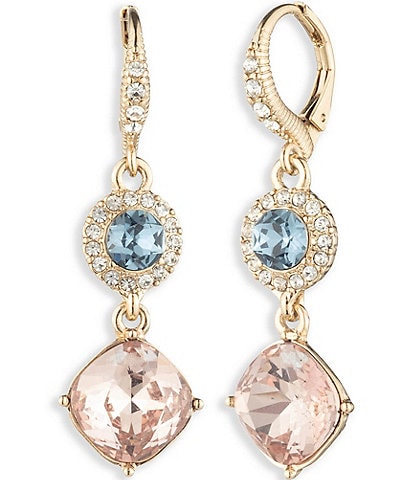 Givenchy Gold Tone Crystal Antique Pink Double Drop Earrings