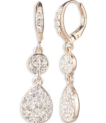 Givenchy Gold Tone Crystal Pave Double Drop Earrings