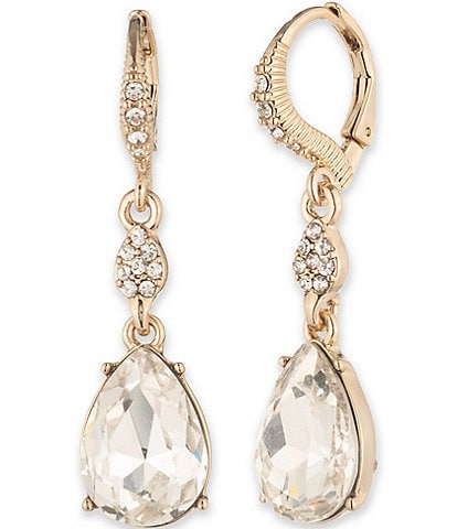 Givenchy Gold Tone Crystal Pave Pear Double Drop Earrings